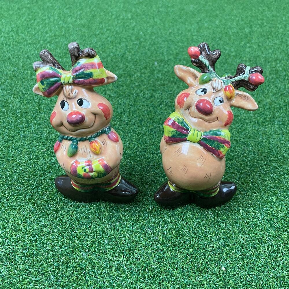 Vintage Clay Art Bashful Reindeer Salt and Pepper Shakers